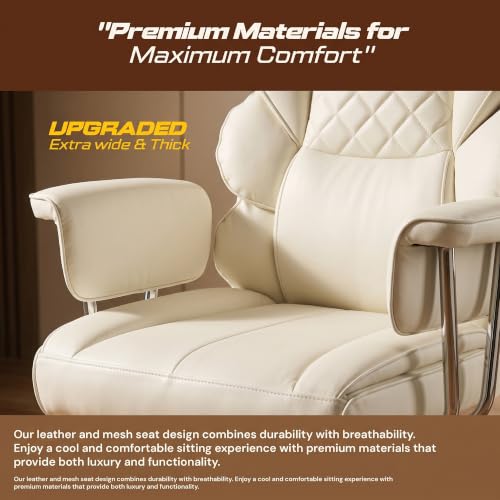 Image of DROGO Monarch-X Massage Office Chair with Vibration & Heat | Big and Tall Ergonomic Executive Computer Chair with PU Leather & 150Reclining | Gaming Chair with Spacious Cushion Seat & Footrest (Cream)