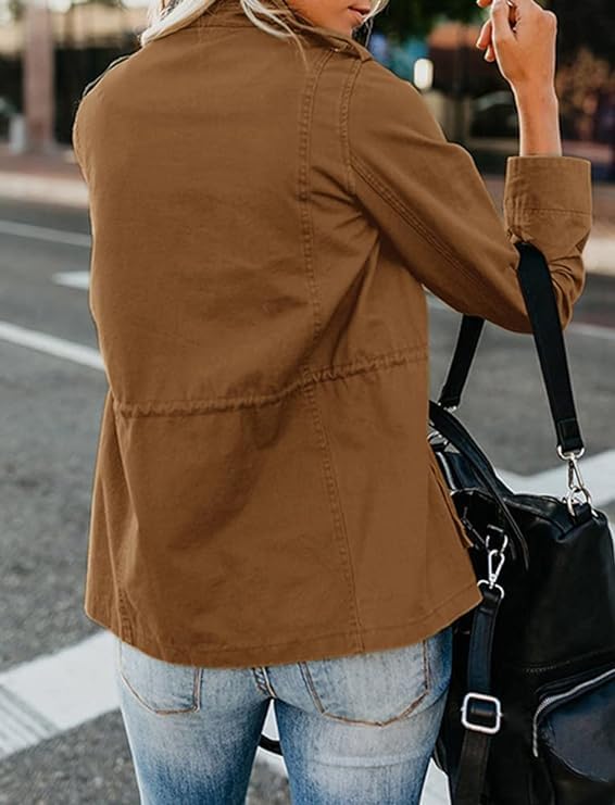 Womens Military Zip Up Snap Buttons Jacket Safari Utility Coat Outwear Casual Anorak Jackets with Pockets2