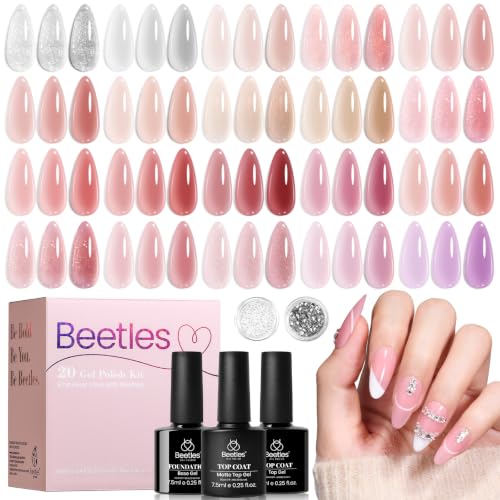 Beetles Nude Pink Gel Nail Polish Set, 25PCS 20 Colors Neutral Gel Nail Kit