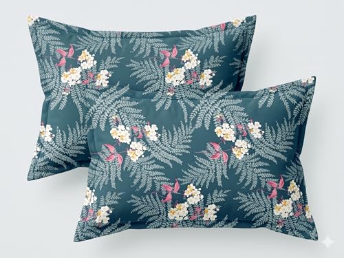 Image of Cotton Bolls Textiles Glace Cotton Flat Bedsheet 90x90 Inch with 2 Pillow Covers - Soft Breathable Glace Cotton, Printed Bedding Set for Double Bed