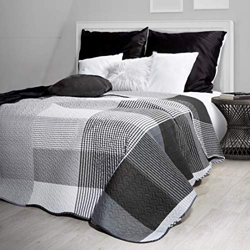 Eurofirany Gloria Couvre-lit patchwork matelassé à carreaux Blanc acier 200 x 220 cm