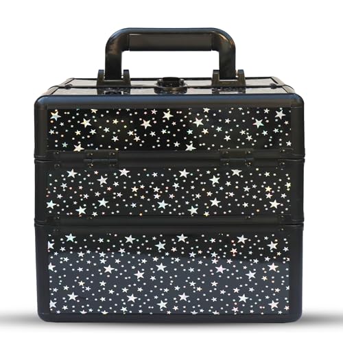 Image of Adson Professional Makeup Box Cosmetics Case Jewelry Organiser Vanity Make Up Storage Box Beauty Train Case Lockable with Keys (Black & Rose Gold)