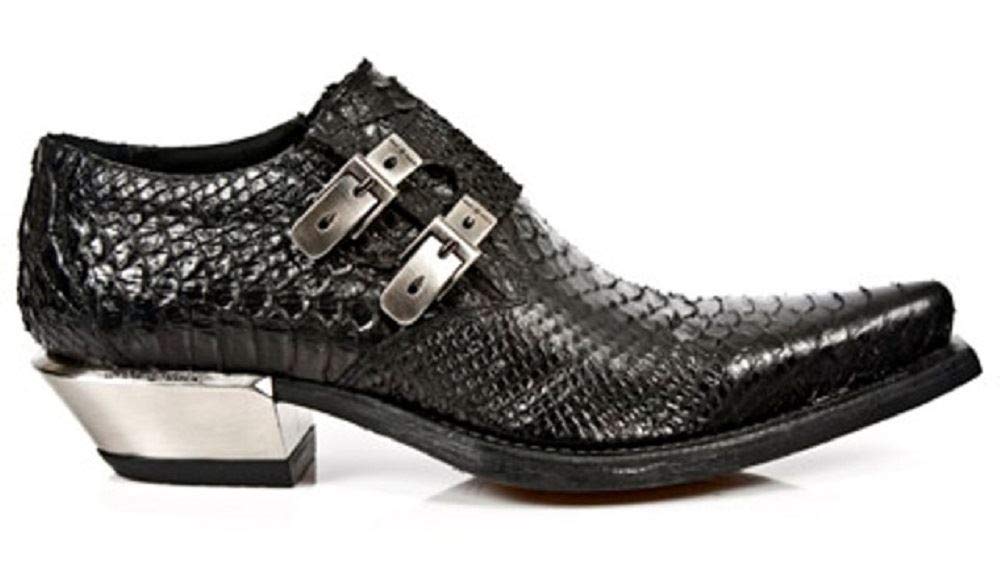 New Rock 7934-S2 Embossed Python Black Leather Buckle West Steel Heel Shoes Boot