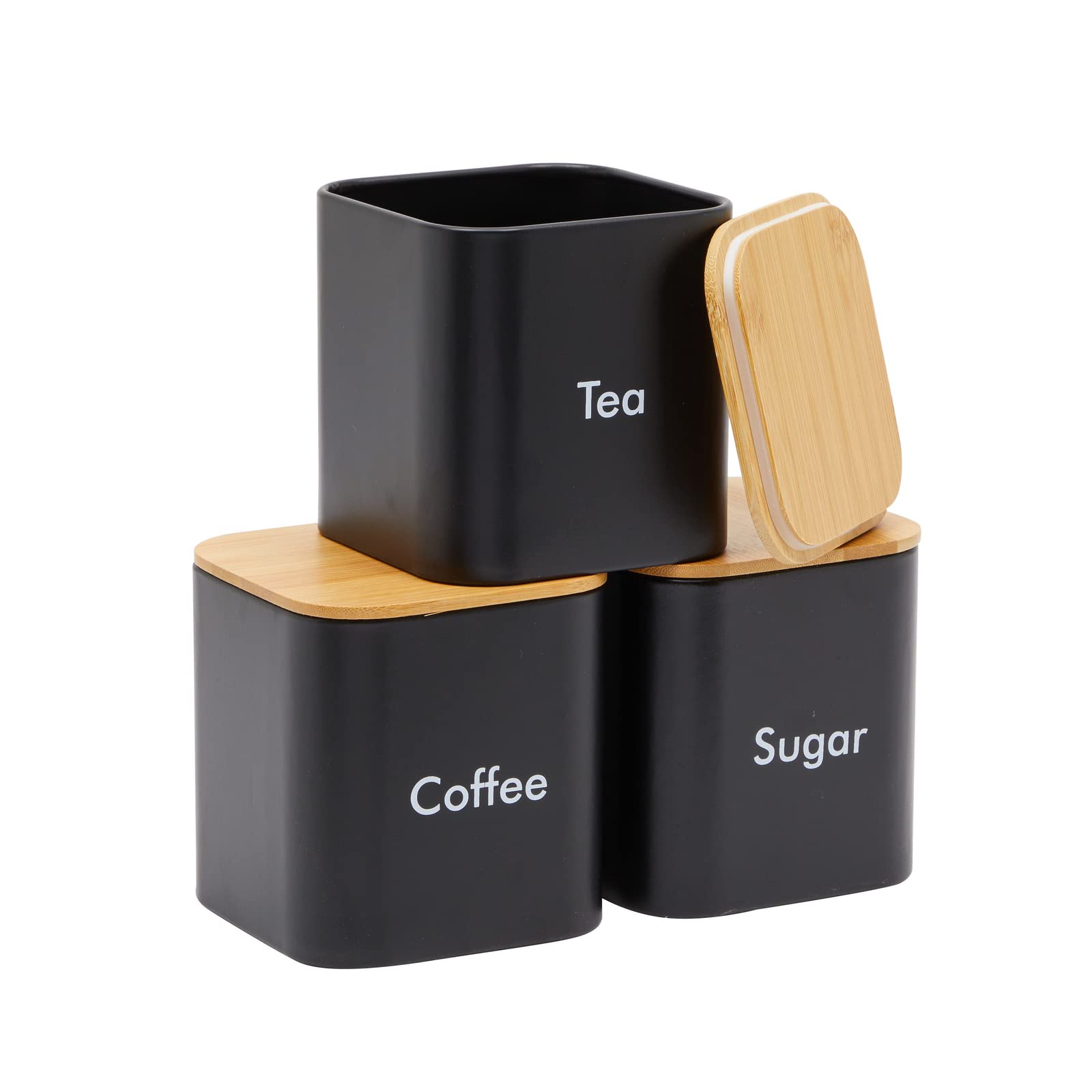 Buy 3Piece Set Sugar Tea Coffee Kitchen Canister Set, Black Stainless