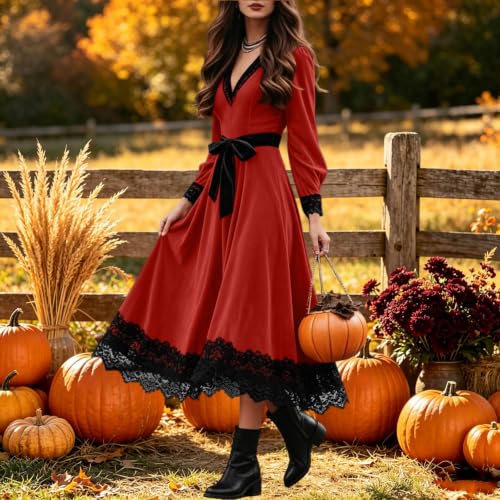 Kreyvox Halloween Witch Costume Women Velvet Dress V Neck Gothic Dress - image 3