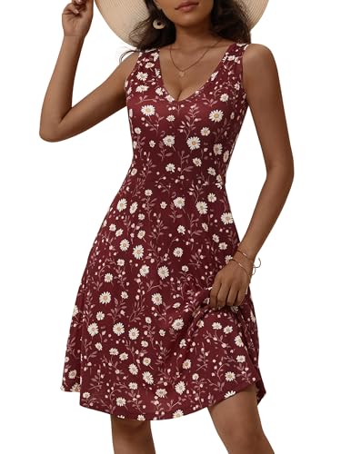 Image of HUHOT Womens Sleeveless V Neck Dress with Pocket Summer Beach Midi Flared Tank Dress