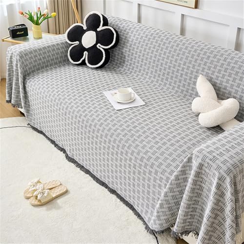 Funda de sofá de estilo nórdico simple para sofá de 1, 2, 3, 4 plazas, cómoda manta para sofá cama, protector universal de sofá, gris, 180 x 380 cm