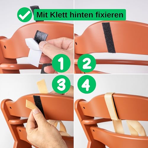 Hochstuhl 5-Punkt Gurtsystem, 1 Set, kompatibel mit Hauck, Stokke Tripp Trapp, Roba, uvm., in Beige, Gurt mit Brustclip, verstellbarer Kinderhochstuhl Sicherheitsgurt, Hochstuhlgurt 5 Punkte System