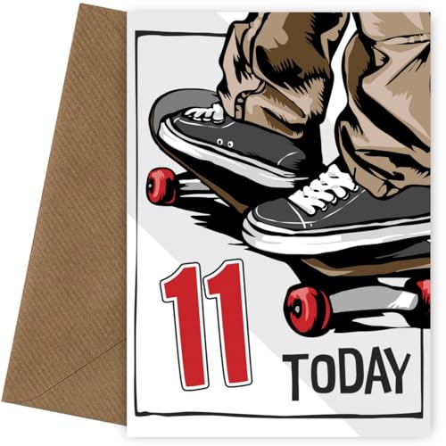 Skateboarding - Tarjeta de cumpleaños número 11 para niño - Tarjeta de cumpleaños de 11 años para hijo, bisnieto, sobrino o hermano. Tarjeta de feliz cumpleaños para niño de 11 años - Skateboard 11th