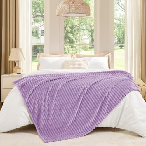 Image of BEDELITE 3D Ribbed Lavender Fleece Throw Blanket for Couch, 50x70 Inch