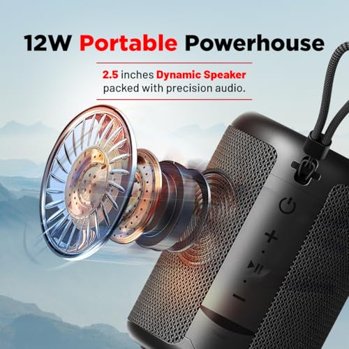 Image of pTron Fusion Mount V2 Mini Bluetooth Speaker with 12W Euphonic Sound, 10 hrs Playtime, Prismatic RGB Lights, Multi-Playback Modes-BT5.1 /TF Card /Aux-in Port, Type-C Charging & TWS Feature (Silk Black)