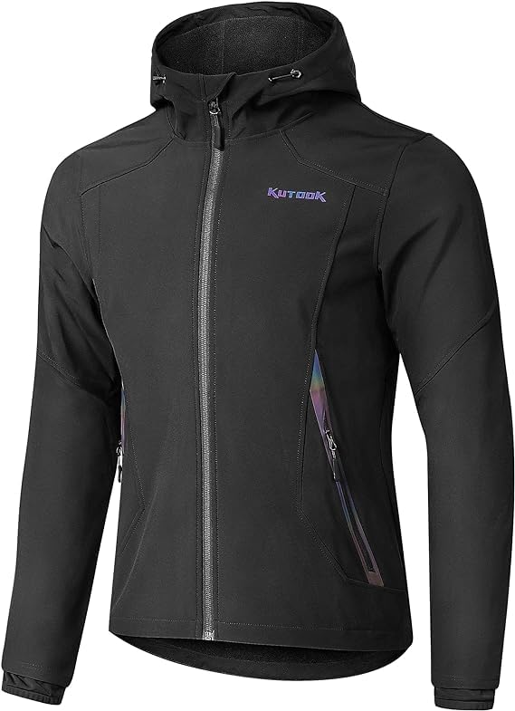 KUTOOK Chaqueta Hombre Invierno Cortavientos Softshell Trekking Senderismo Montaña Running Ropa Ciclismo Termica Impermeable Negro L
