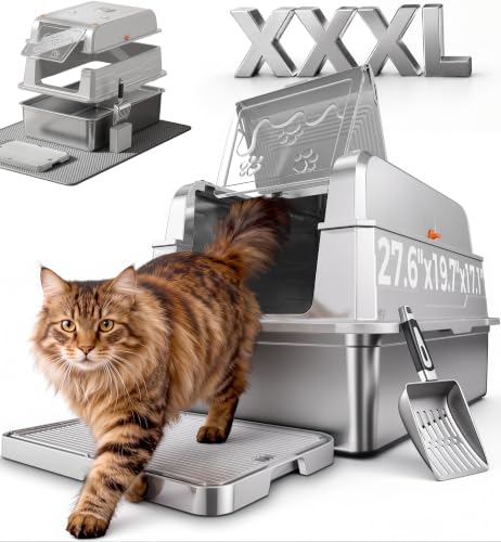 Arenero para gato XL de acero inoxidable con filtro de carbón miniatura 1