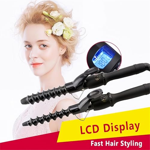 Image of Spiral Curling Iron 32mm /1.25 Inch Hair Curler Waver, 1 1 /4 Inch Electric Spiral Curling Wand for Long /Medium Hair, LCD Display Beach Waving Hair Curler Iron Dual Voltage