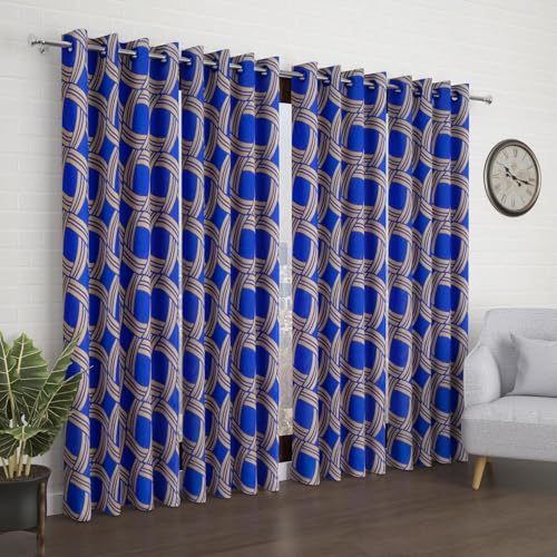 Image of Door Curtains 7 feet Long Set of 10 | Abstract Design | Polyester | Light Filtering Curtains | Curtains for Living Room | (118 x 215 cm, Blue) | Perfect for Home Decor
