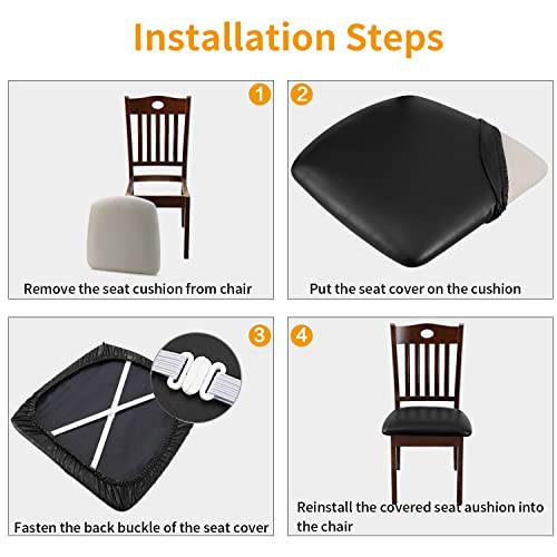 Image of YISUN Chair Seat Covers Set of 6, Pu Leather Waterproof Dining Room Chair Covers, Stretch Chair Cover for Dining Room Chair Protector Slipcover for Kitchen, Hotel (Pu Black, 6)