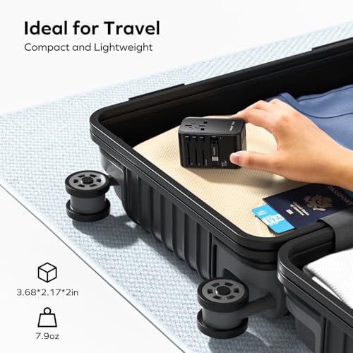 Image of MOMAX Universal Travel Adapter, International Power Plug Adapter with 1 USB C (PD 70W), 2 USB A Ports, 1USB-C Cable (PD 70W), All-in-One Worldwide Wall Charger for USA European UK AUS (Type C /G /A /I)