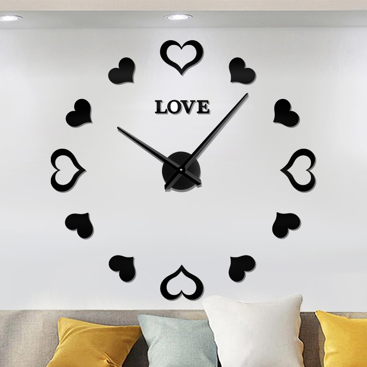 Modern Mute DIY Frameless Large Wall Clock 3D Mirror Sticker Metal Big Watches Home Office Decorations for Living Room (Black)