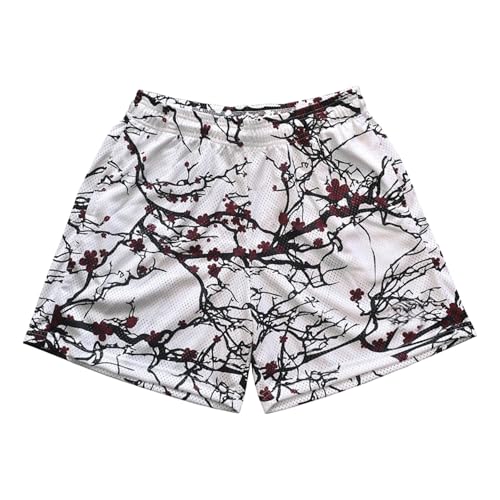 Summer Casual Lounge Bottoms Emo 2000s Floral Graphic Quick Dry Beach Shorts Y2k Grunge Mesh Shorts Men Women