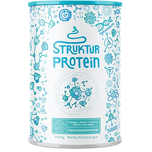 Proteínas Estructurales - Colágeno con elastina marina y ácido hialurónico, queratina y silicea - Péptidos de hidrolizado de colágeno de tipo I, II, III y IV, sin aditivos - 450g en polvo