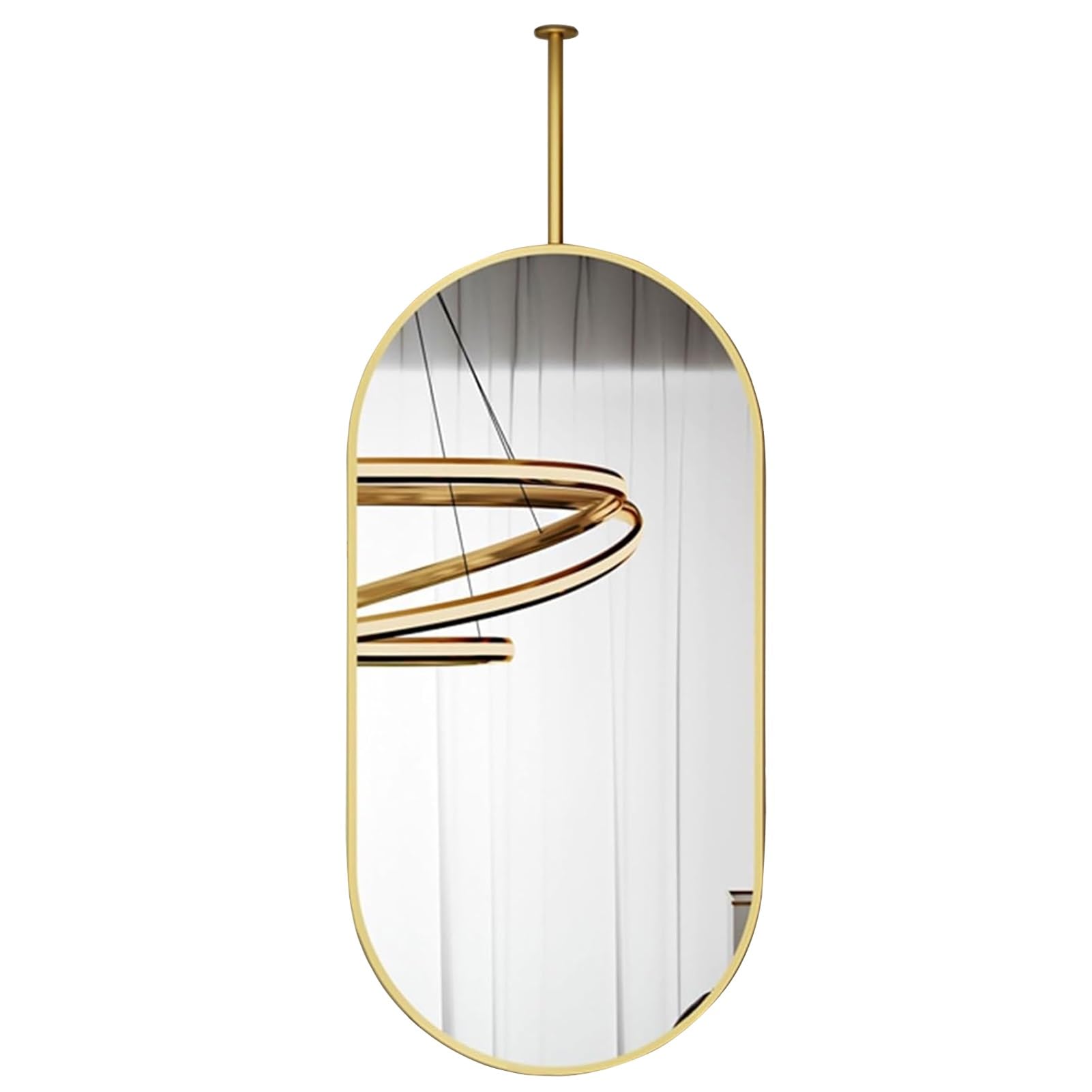 GLJTUO Ceiling Mounted Mirror Hanging Rod, Gold Bathroom Wall with Oval Metal Frame and Customizable Living Room Vanity Make-up Mirrors,size_name-40cmx60cm