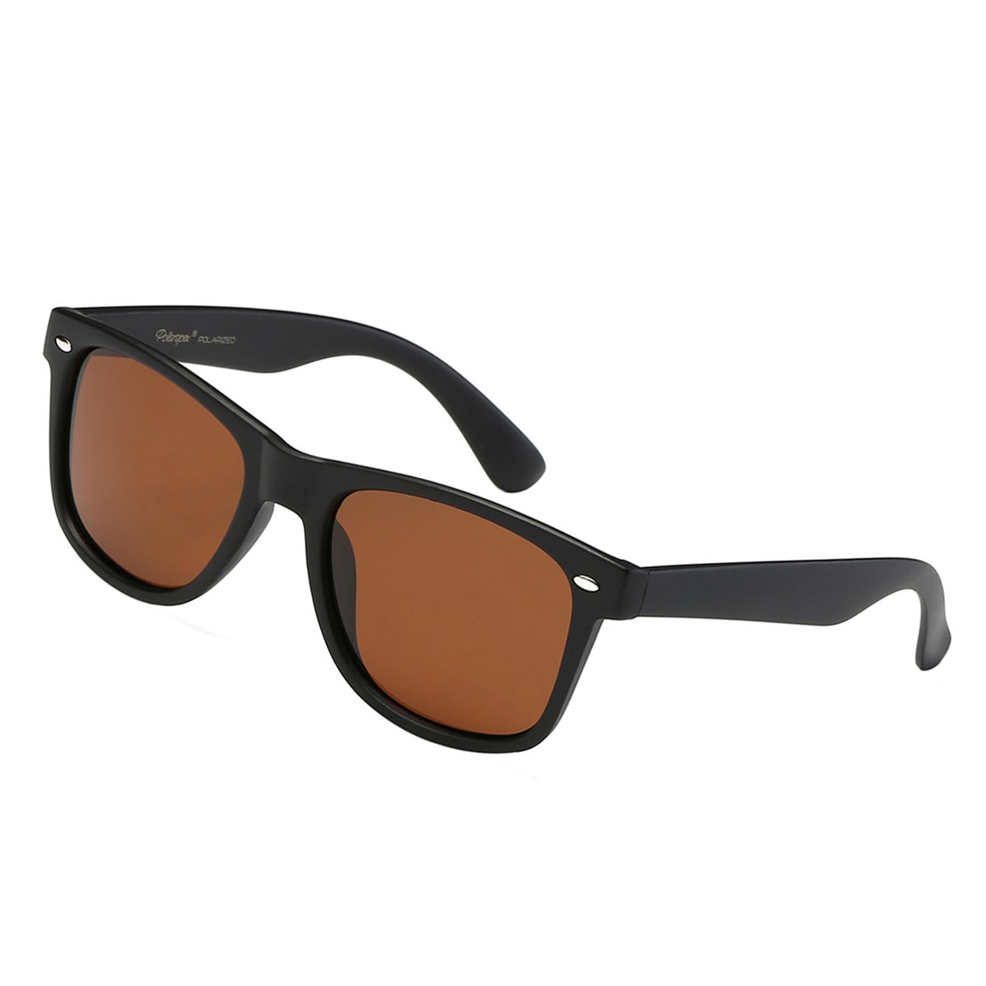 PolarSpex Polarized Sunglasses for Men and Women – UV Protection, Durable & Lightweight Retro Sunglasses for Driving, Fishing, Matte Black | Amber Driving, L