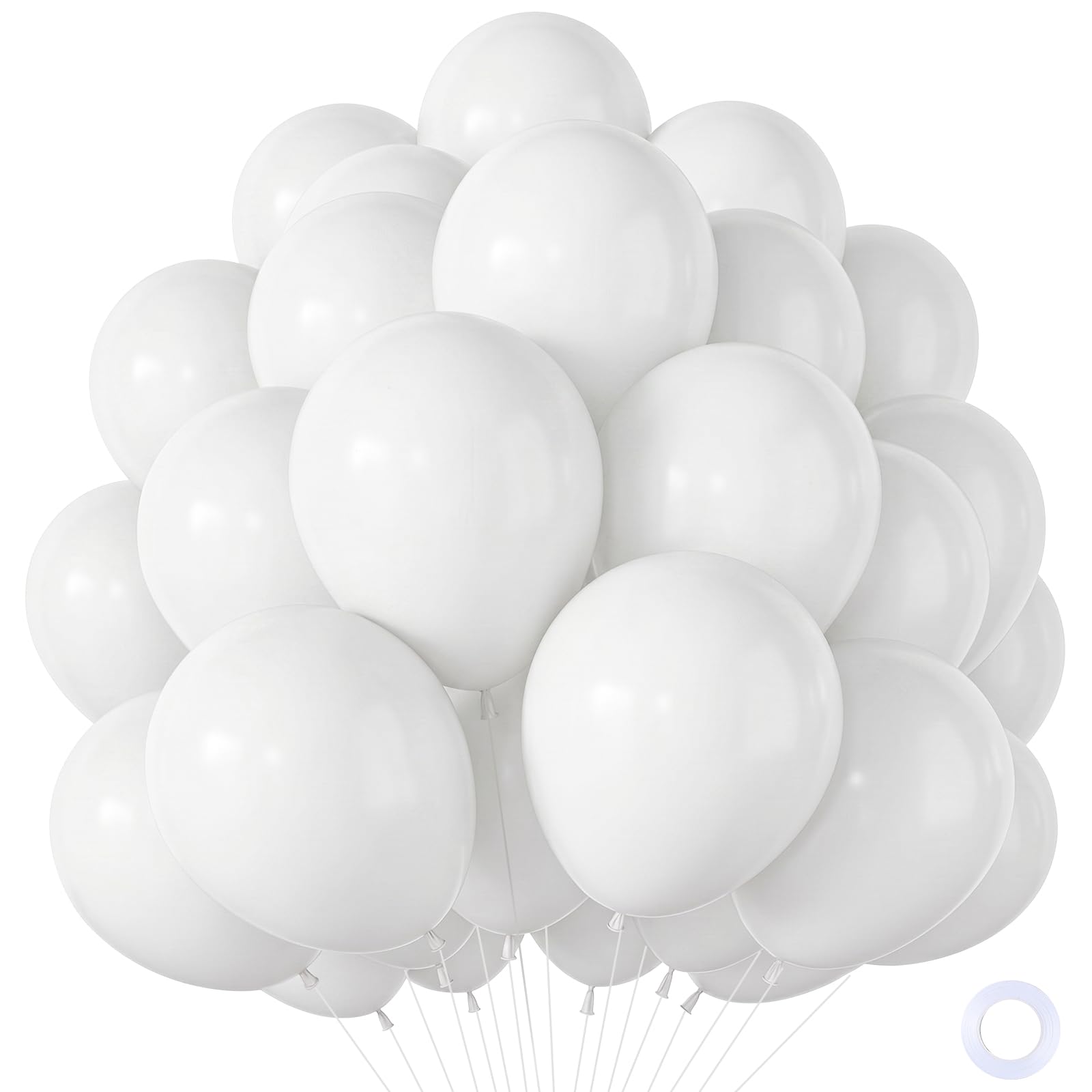 White Birthday Balloons,100Pack Matte White Balloons,Round Latex Helium Balloon for Boys Women Girls Birthday Decorations,New Year Wedding Engagement Anniversary Baby Shower Party Decorations,12Inch — image 1
