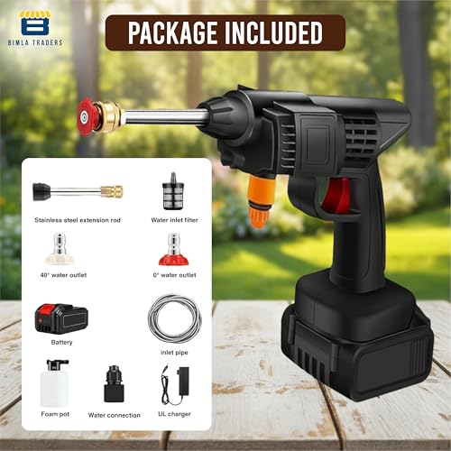 Image of BTAG 48V Cordless High Pressure Car Washer Gun with Double Battery | Portable Water Jet Cleaner with Foam Bottle, Long Hose & Nozzle Set for Car, Bike, Home & Garden Cleaning. Pack of 1