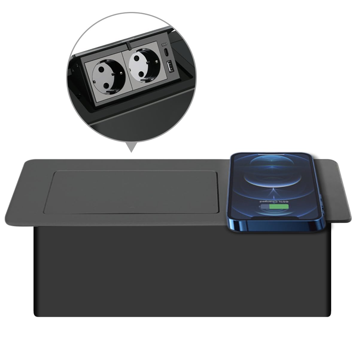 Presa Retrattile, Multipresa da Scrivania | Ciabatta multipresa nascosta, 1 USB A+ 1 USB C, con ricarica rapida wireless da 15 W, ideale per casa e/o ufficio