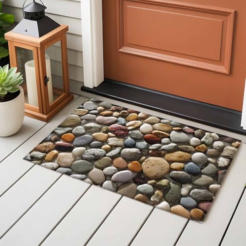 Tapete pequeño 2x3 para interior con diseño de piedras de río miniatura 6