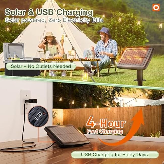 addlon 54(48+6) FT Solar String Lights Waterproof,Patio Lights Solar Powered with Remote & USB Port 15+1 LED Shatterproof Bulbs 3 Light Modes, Dimmable Solar Light for Camping Backyard Garden