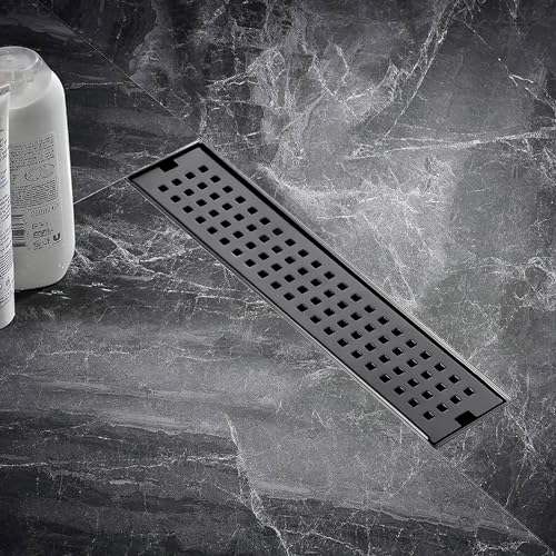 Image of Ruhe Palo 24 x 3 Inches Shower Drain Channel | 304 Stainless Steel Black PVD Coated Shower Water Drain Channel /Waste Water Floor Drain & Side Hole