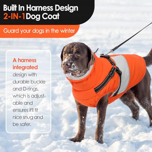 Image of AOFITEE Dog Coat, Large Dog Jacket, Dogs Coat with Harness Built in, Reflective Waterproof Dogs Jackets Winter with Furry Collar, Warm Polar Fleece Pet Sweater Snowsuit for Doberman, Great Dane, XXL