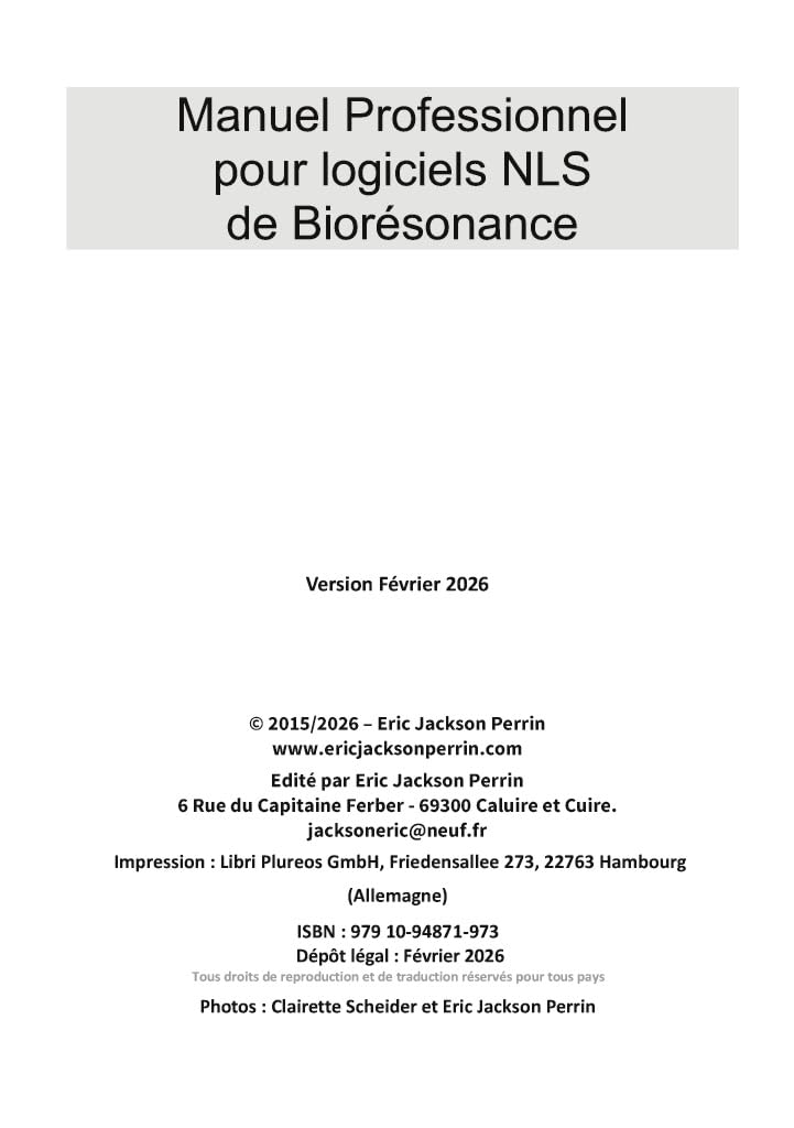 Manuel professionnel pour logiciels NLS de Biorésonance