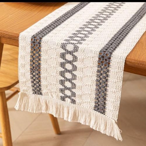 Image of HomeCloud Croshia Woven Table placemat - Heat Resistant, Washable Table Decoration for Dining, Office, Kitchen, Hotel, and Home (Runner White Grey, Set of 1)
