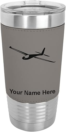 LaserGram 20oz Vacuum Insulated Tumbler Mug Glider Personalized Engraving Included Faux Leather Gray