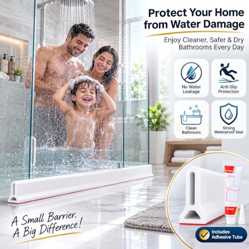 Image of 2M Shower Water Barrier 5cm, Silicone Water Dam & Shower Threshold Strip, Self Adhesive Water Stopper with Glue for Bathroom Floor, Shower, Bathtub & Kitchen Sink