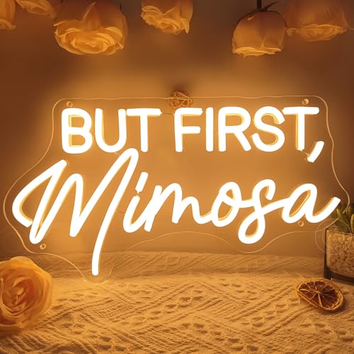 Image of SYLHOME But First Mimosa Led Neon Light Sign Bar Shop Bedroom Wall Sign Decor Wedding Birthday Graduation Baby Bridal Shower Party Banner Backdrop USB 15.75 inchX8.5 inch