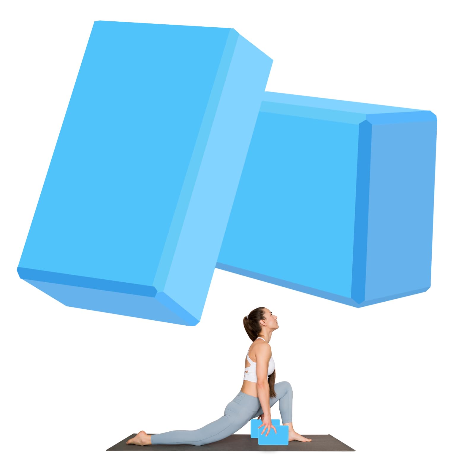 MBHKRRS 9"x6"x3" Yoga Blocks, Soft Non-Slip Surface Premium Foam Blocks, Supportive, Lightweight, Odor Resistant, Yoga Accessories for Pilates Meditation General Fitness Stretching Toning (blue-2 Pack
