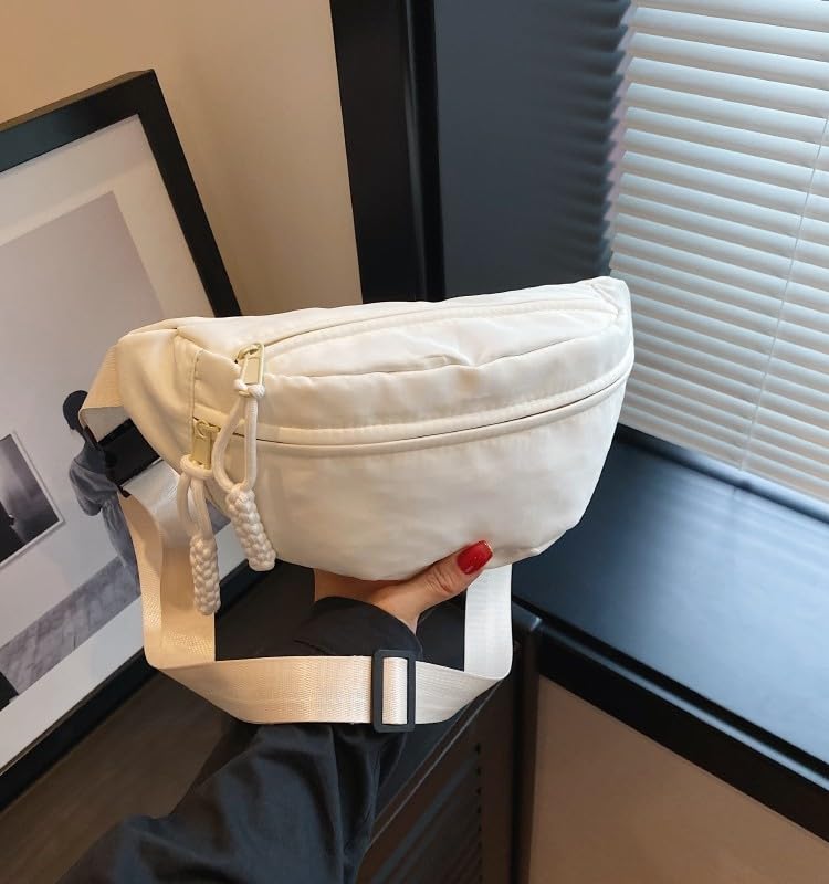 Bolsa Tiracolo com Alça Cruzada para Mulheres, Bolsa de Cintura com Alça Ajustável em Nylon, Bolsa de Mão Leve para Viagem e Corrida, Branco, Bolsa de ombro