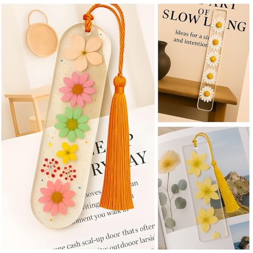 Moule résine marque-page époxy avec inclusion fleurs séchées et pompons DIY - 6