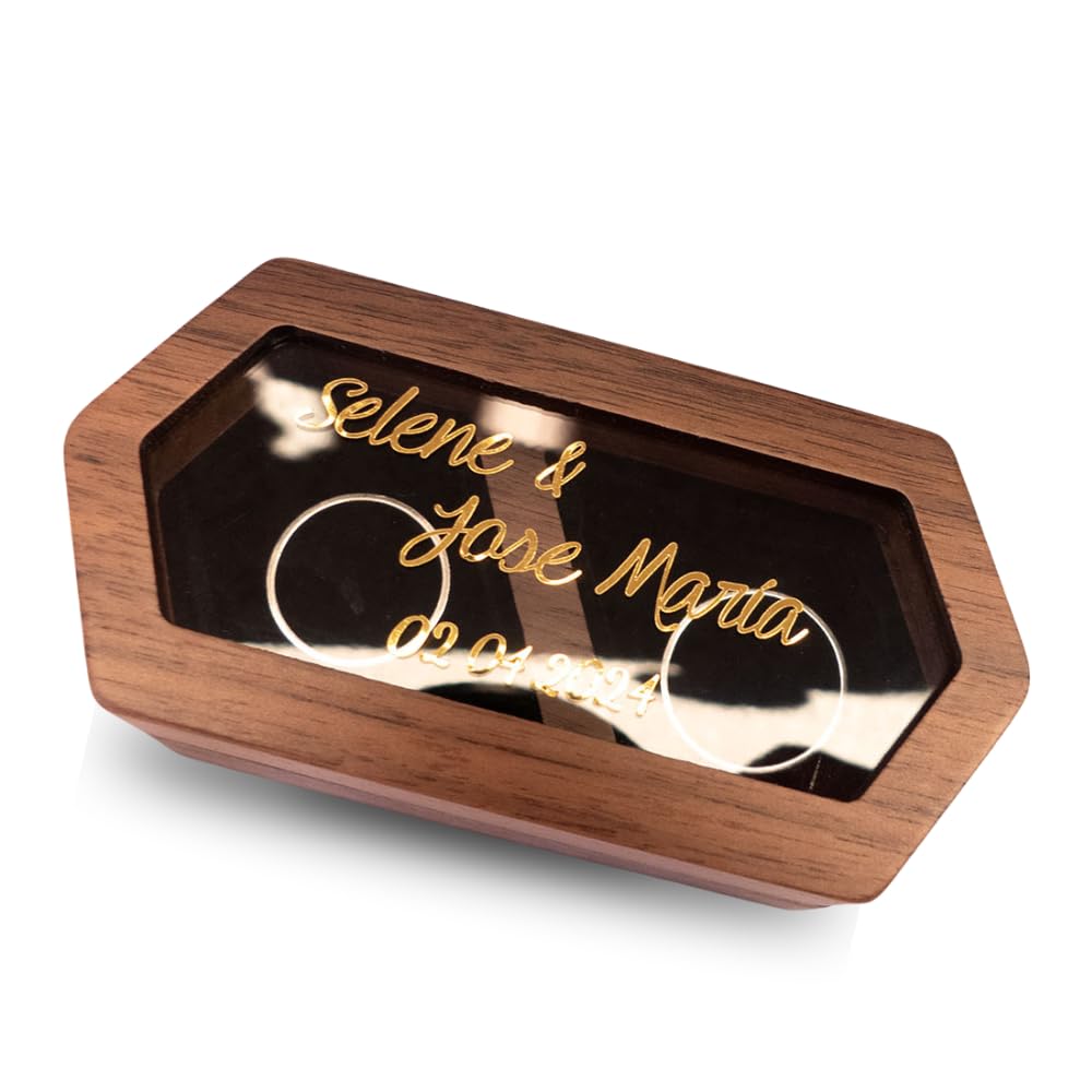 NOMART Porta Alianzas Boda, Caja Porta Alianzas Personalizada de Madera, Cajita Porta Anillos, Llevar Anillos Boda, Porta Anillos de Madera Personalizado