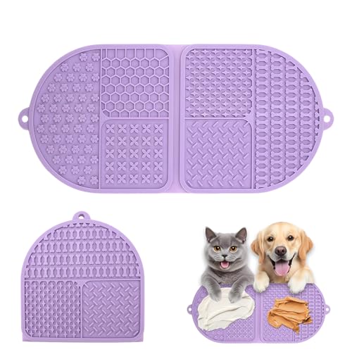 Qixuer Tappetino da Leccare per Cani e Gatti, 44 * 20cm Tappetino da Lick per Cane Pieghevole, Tappetino Anti - Ansia & Alimentazione Lenta per Cane e Gatto Viola
