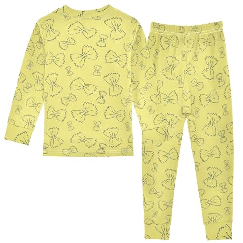 Pajama Sets Long Sleeve Bow Tie Pasta Yellow Pattern Soft Comfy Sleepwear 2 Piece PJS 3-8T3
