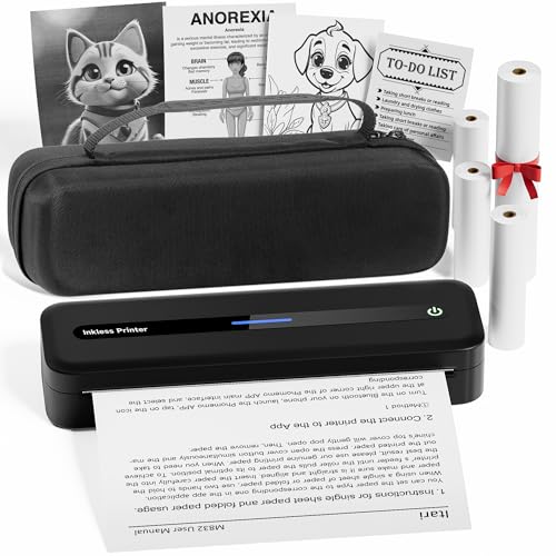Image of Itari Portable Printer for Travel with Case and 4 Rolls Paper, Inkless Thermal Printer, Support 8.5 inch x 11 inch A4 & US Letter, Wireless Compatible with iPhone, Android, Laptop, Black