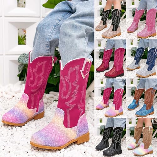 Girls Boots Mid Calf Round Toe Glitter Toddler Cowboy Boot Little Kid Big Kid Dress Up Party Birthday Dance Shoes4