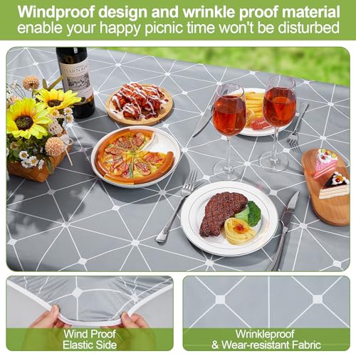 Image of Picnic Table Cover with Bench Covers 6FT 3 Pcs Waterproof Windproof Aesthetic Camping Tablecloth with Drawstring Bag, Fitted for 6 Foot Rectangle Tables and Seats, 72 inch, Grey