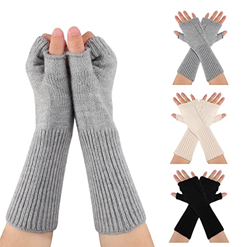 TAGVO Femme Gants sans Doigts 3 Paires, Mitaines Demi Doigts d’Hiver, Mitaines Poignet Chauffants Extensible avec Motif de rivet, Gants Tricotés Gants Chauds d'Hiver Cover