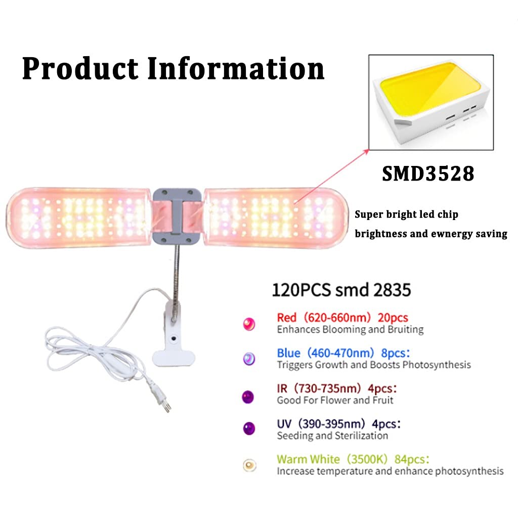 LED Crece la Luz para Plantas de Interior,Luces para Plantas con Clip de Cuello de Cisne Espectro Completo,para Hidroponía,Invernadero,Hortalizas,Zócalo E26 /E27 (Color : Double Head)