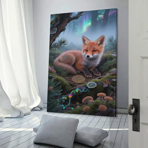 Fresque abstraite en toile de renard aux finitions graphiques 3D - 3